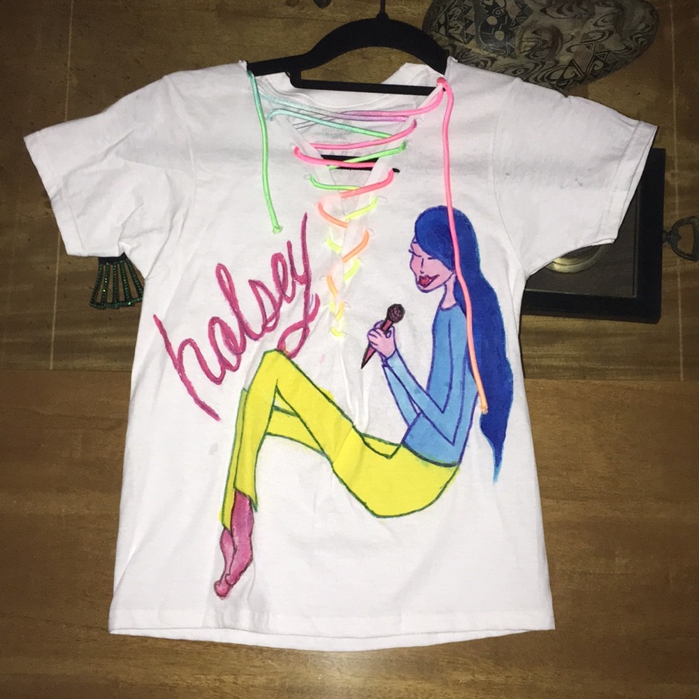 “Halsey” rainbow lace tee shirt